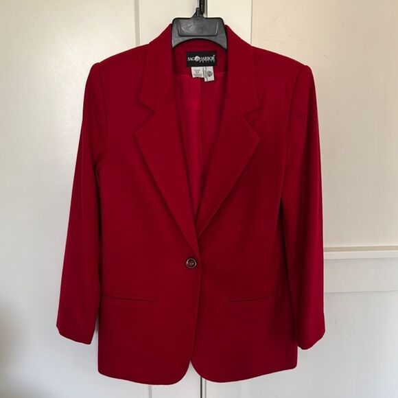 Sag Harbor Women’s Size 6 PETITE Red 100% Pure New Wool Blazer Formal Coat EUC - Picture 1 of 12